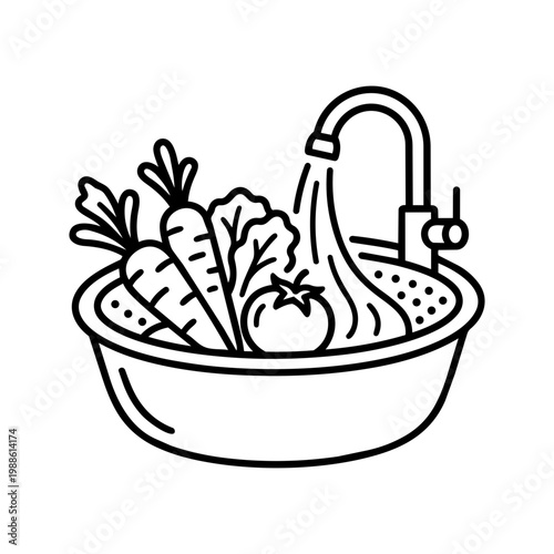 Fresh Vegetables Being Washed in a Kitchen Sink with Running Water and Healthy Ingredients