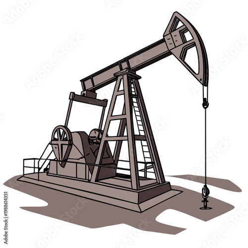 An illustrative depiction showcases a classic oil pump jack commonly known as a rocking horse against a simple neutral background high quality