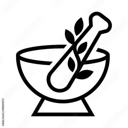 Herbal Medicine Symbol with Mortar and Pestle Representing Natural Remedies and Wellness