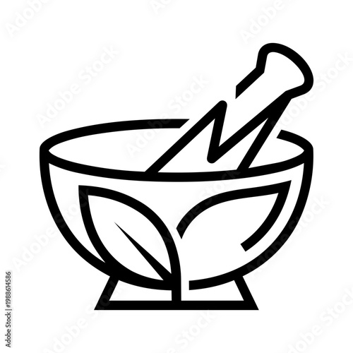 Simple Design of Mortar and Pestle with Leaf Elements for Herbal or Natural Remedies
