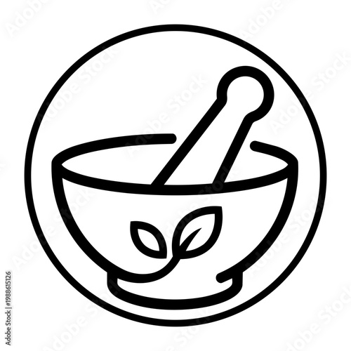Herbal Mortar and Pestle Icon for Natural Remedies and Organic Health Practices