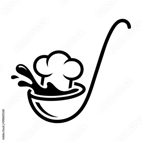 Silhouette of Chef Hat and Soup Ladle with Splashing Liquid in a Stylish Cooking Design