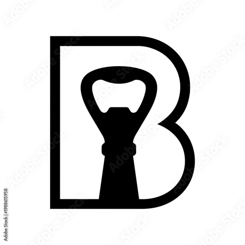 Modern black silhouette logo design featuring a bottle opener and the letter B