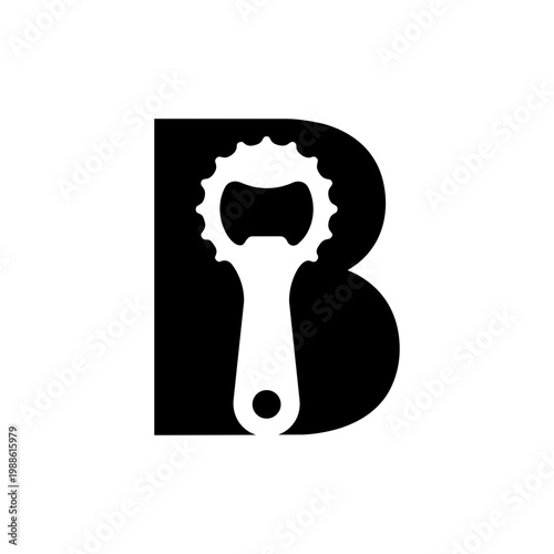 Minimalist Bottle Opener Icon with Letter B in Monochrome Design for Branding and Packaging