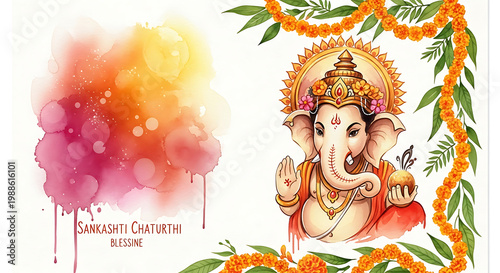 Lord ganesh Sankashti Chaturthi poster colourful background design.	