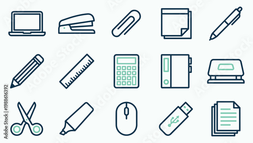 Business and Office Equipment Outline Icons Collection