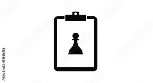 A black silhouette of a chess pawn rests centered on a white rectangular clipboard high quality