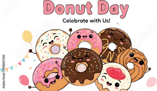 Donut Day, colorful donuts, sweet treats, dessert icons, vector illustrations
