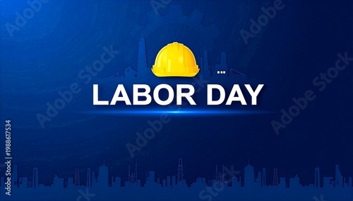 Labour Day Banner with Industrial Skyline, Helmet