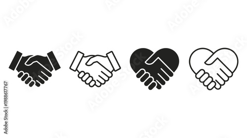 Handshake icons set. Business agreement handshake symbol set. Shaking hands logo. Friendly handshake line and flat style - stock vector.