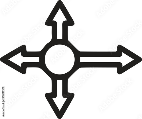 Directional arrows icon with central circle, indicating movement or choice