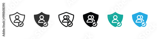 Shield check mark user security icon symbolizing verified account safe login privacy protection, cybersecurity vector illustration
