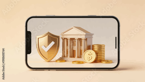 Smartphone displaying bank and coins