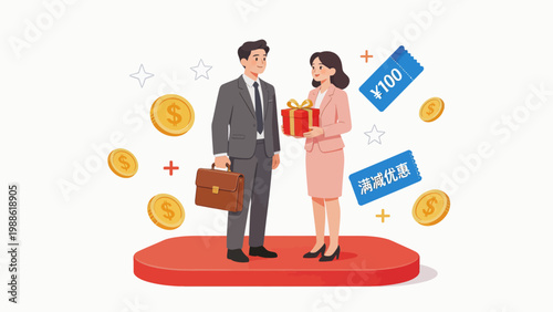 Business people with gift and money