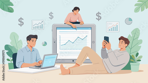 People working with data and devices