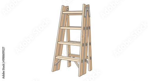 Wooden Extension Ladder Standing Indoors, Safety Equipment for Home Improvement