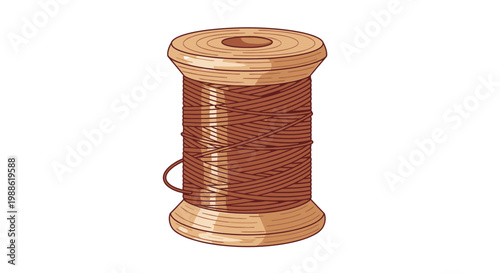 Wooden Spool of Brown Thread for Sewing and Craft Projects