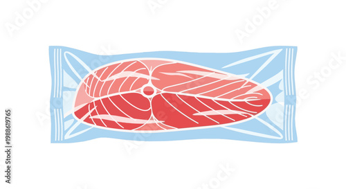 Salmon steak in vacuum sealed plastic packaging vector illustration isolated on white background