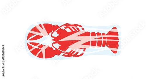 Red lobster trapped inside a transparent plastic bag, conceptual illustration of marine plastic pollution and environmental waste on a clean white background.