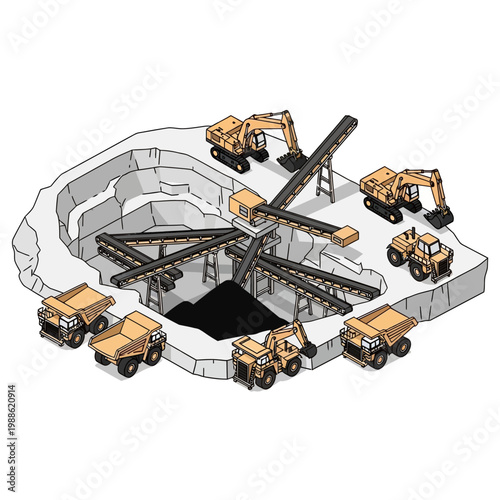 Heavy machinery at mining site operation.