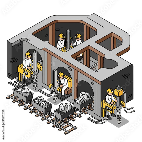 Workers in hard hats on construction site.