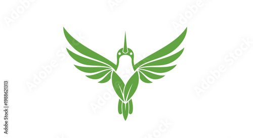 Minimalist green hummingbird logo with leaf wings on white