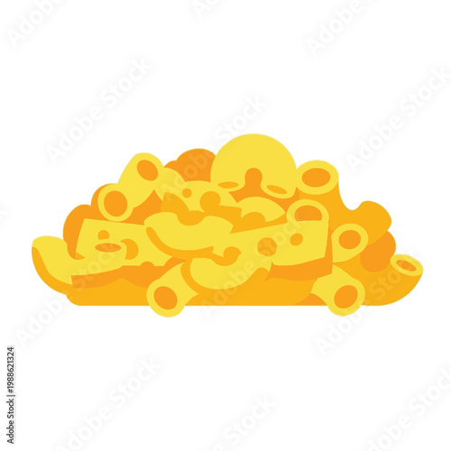 Flat design illustration of classic macaroni and cheese, featuring yellow elbow pasta and melted orange cheese, isolated on a white background, perfect for menus or food-related graphics.