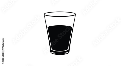 A simple black and white illustration depicting a glass partially filled with a dark liquid