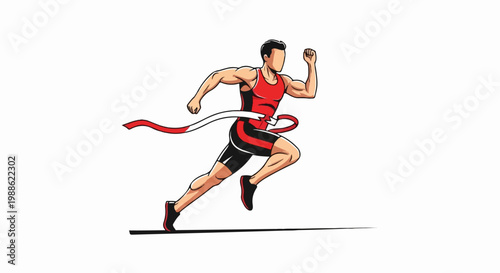 Athlete breaks through finishing tape in a sprint race