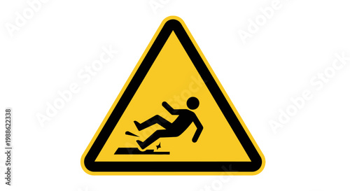 Yellow triangular warning sign with a black border depicting a person slipping on a wet or hazardous surface.