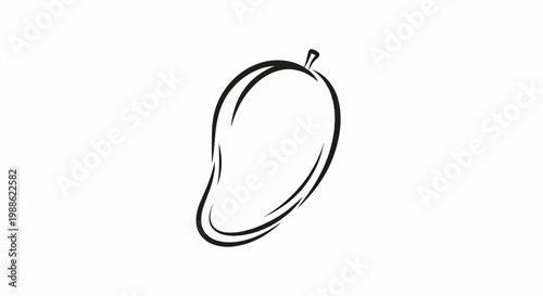 A simple, minimalist black-and-white line drawing of a single mango