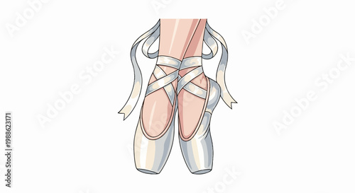 Delicate ballet slippers with satin ribbons tied gracefully around the ankles