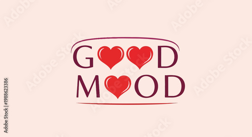 Stylized text "GOOD MOOD" with red hearts