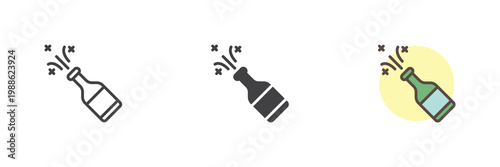 Popping champagne bottle icon in line and solid style. Outline and filled vector sign with editable stroke. Explosion cork celebration symbol icon for party mood.