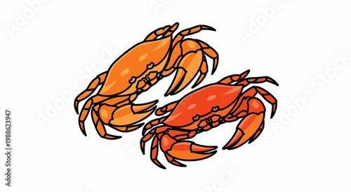 Two colorful crabs in an artistic, stylized representation