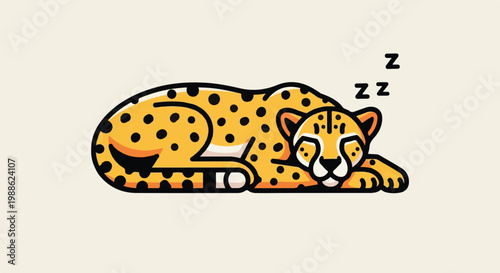 A stylized, spotted cheetah naps peacefully, with "Z's" floating above its head