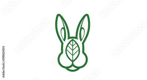 Minimalist green rabbit logo with leaf on white background