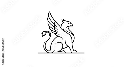 Minimalist griffin line art logo isolated on white background