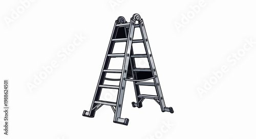 A silver A-frame ladder with a sturdy metal construction, depicted in a simple, illustrative style