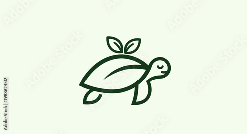 Minimalist green turtle line art logo with leaf shell