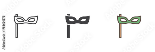 Party mask icon in line and solid style. Outline and filled vector sign with editable stroke. Carnival disguise symbol icon for festive celebration.