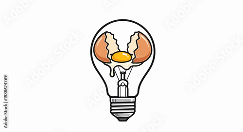 Conceptual image of a broken egg inside a lightbulb, symbolizing new ideas