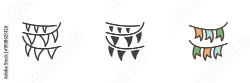 Garland flags icon in line and solid style. Outline and filled vector sign with editable stroke. Decoration banner symbol icon for party events.