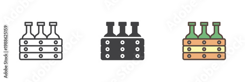 Beer crate with bottles icon in line and solid style. Outline and filled vector sign with editable stroke. Beverage storage symbol icon for party supply.