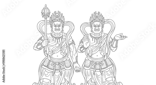 Wrathful Deities Illustration - Traditional Buddhist Protector Gods