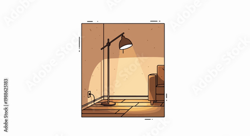 Cozy room with a floor lamp illuminating a corner sofa and wooden floor