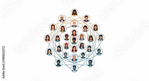 Diverse group of people connected in a network