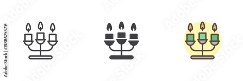 Candelabra with candles icon in line and solid style. Outline and filled vector sign with editable stroke. Decorative light symbol icon for events.