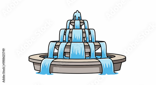 A tiered fountain with flowing water over stone tiers and a wide basin