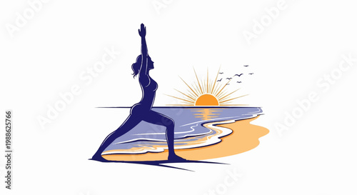 Silhouette of a woman in a yoga pose on a beach at sunrise
